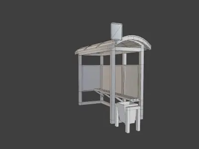 Bus stop 3D model with sign and trashcan Free low-poly 3D model
