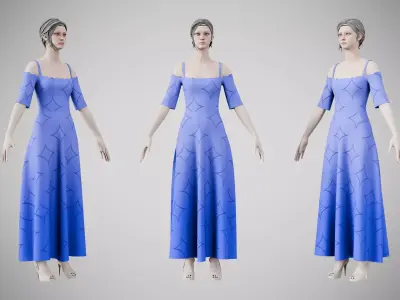 Dress 10 Very Light Blue With Design Low-poly 3D model