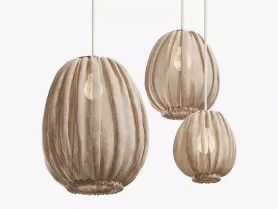 Set of fabric lampshades in beige 3D model