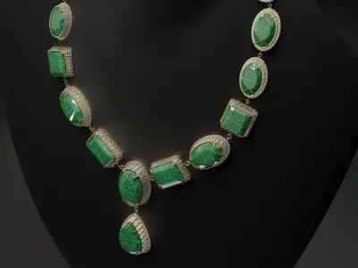 Mughal necklace Emerald and diamond 3D model