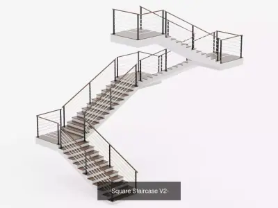 3 Square Staircases Collection - Modular Modern Staircases 3D Model Pack
