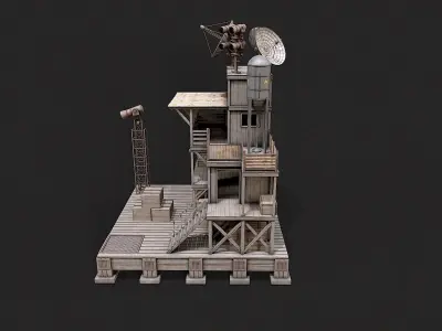 Post Apo Wooden Platform Structure 4 Low-poly 3D model