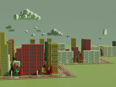 LOW POLY CITY with buildings and trees 3D model