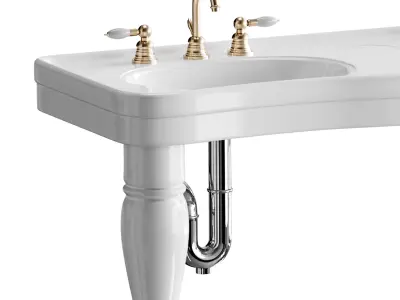 Double Basin Console Bathroom Sink White 3D model