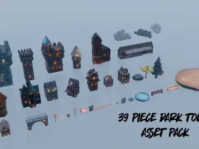 Asset Pack Stylized Dark Town Low-poly 3D model