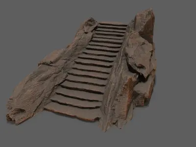 Stairs wooden staircase Low-poly 3D model