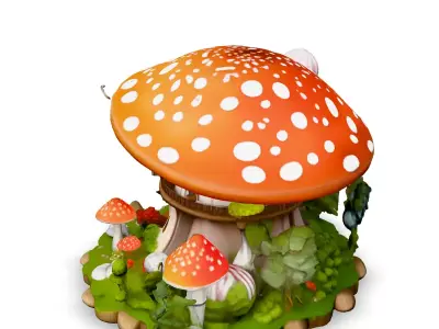Whimsical Mushroom House 3D Model Low-poly 3D model