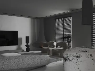 Modern living room Low-poly 3D model get