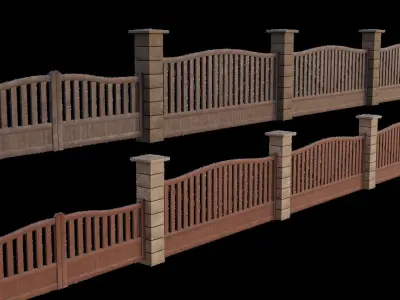 PBR Modular Fence Low Poly Fence 3D model Free low-poly 3D model