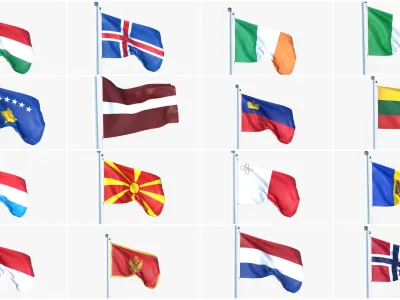 Animated All Flags Of Europe Low-poly 3D model