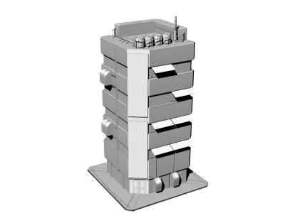 Apartment 2 building with umbrella on top Low-poly 3D model