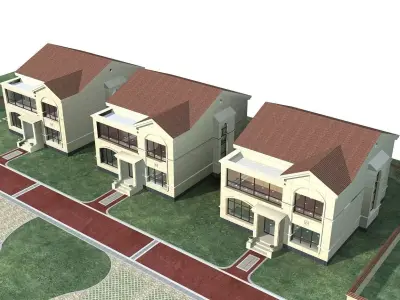 Villa houses on street 3D model