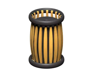 Circular cage type wooden trash can Low-poly 3D model