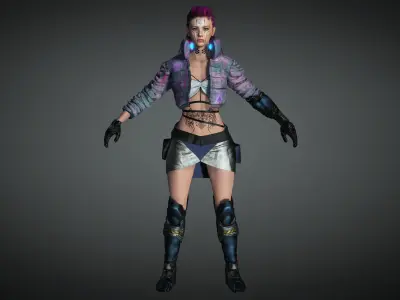 AAA Cyber Punk Female Character 08 Low-poly 3D model