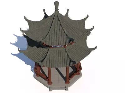 Chinese style pavilion model courtyard model small pavilion 3D model