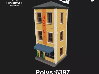 Lowpoly Building Hotel Low-poly 3D model Low-poly 3D model