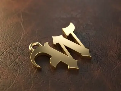 Gothic Letter W Pendant 3D print model
