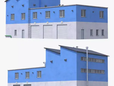 Industrial Building 15 Blue Low-poly 3D model