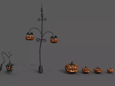 Halloween Lanterns and pumpkins Low-poly 3D model