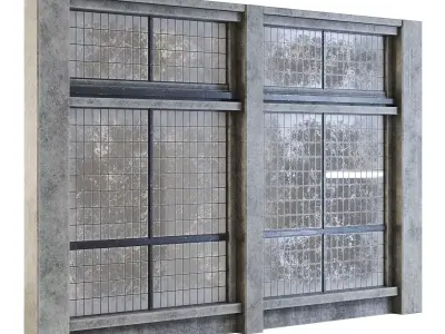 Factory Front Wall with Windows 3D model