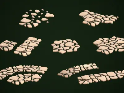 Stylized Modular Stone Path Kit - 10 Pieces Low-poly 3D model