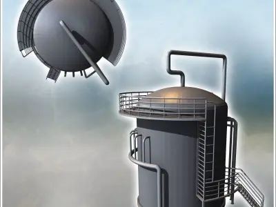 Round industrial tank with multiple pipes and access staircase 1 3D print model