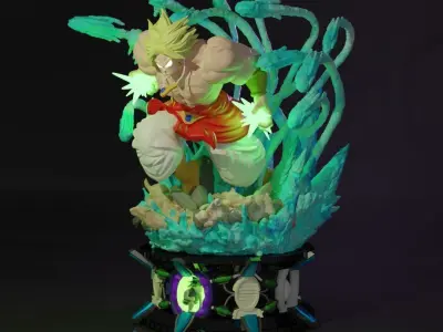 broly dragon ball statue with lights 3D print model