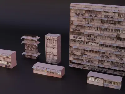 Hong Kong Dystopian Building Facade 3D model