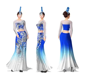 Traditional Asian Peacock Dancing Costume Low-poly 3D model