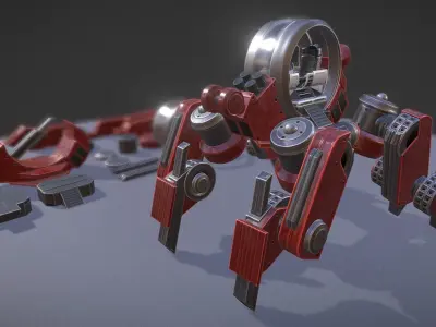 Terrain Walker Red Version Rigged and Animated Low-poly 3D model