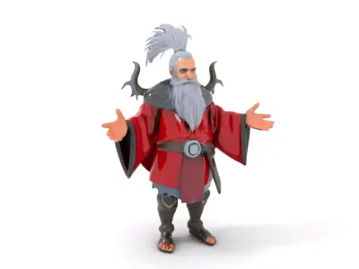 Elderly Warrior Viking Character with Antlered Cloak Rigged a... Low-poly 3D model
