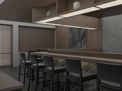 Japanese restaurant 3D interior scene 3D model