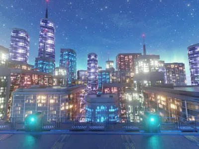Nighttime Cyberpunk Industrial City Low-poly 3D model