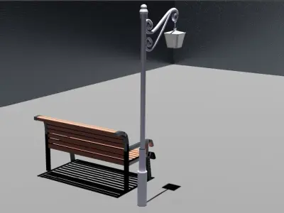 Bench and light in the street 3D model