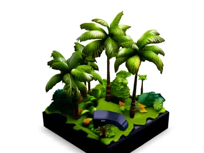Tropical Island Diorama Game Asset Low-poly 3D model