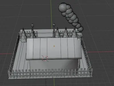 House low poly at night with smoke Free low-poly 3D model