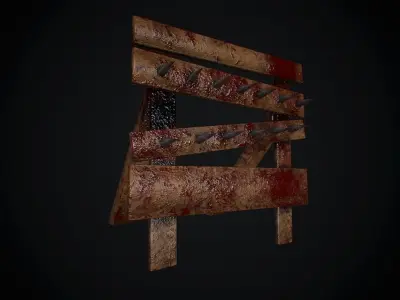 RoadBlock pbr wooden board with blood Low-poly 3D model