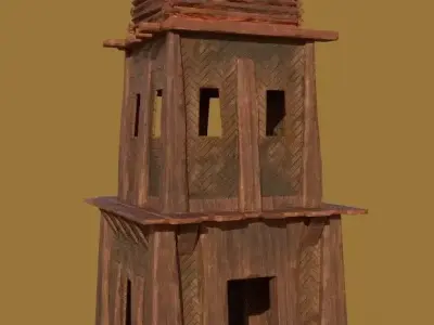 Watchtower Wooden Tower game ready Low-poly 3D model