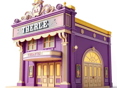 Vintage Theater Facade model pack Low-poly 3D model