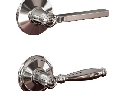 Chrome plated metal door handles lock and key 3D model