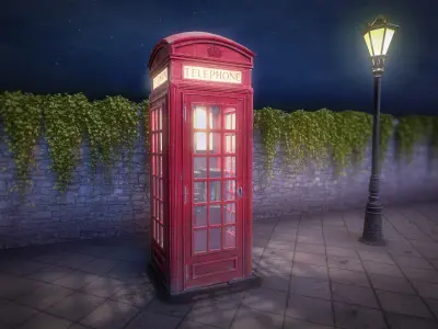 Telephone Booth Lowpoly PBR with Animated Door Low-poly 3D model