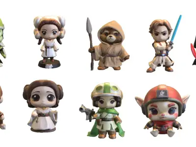 pack chibi doll starwars Low-poly 3D model