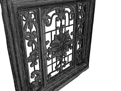 Ornate Stained Glass Window Wood Frame Low-poly 3D model