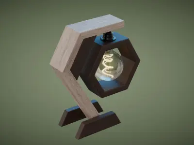 Hexagon Wooden Table Lamp Low-poly 3D model