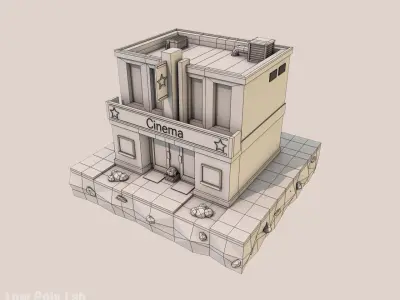 Cartoon City Cinema Low-poly 3D model