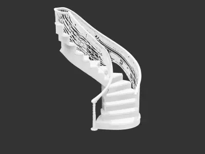 Decorative Spiral Staircase Section for 3D print Low-poly 3D model