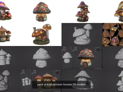 pack of 6 Mushroom houses