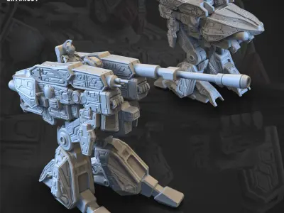 Walking Tank Mech 3D Printable 75mm 3D print model