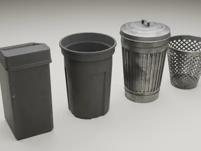 Plastic and Metal Trash Bin  Low-poly 3D model