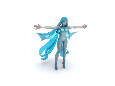 Aquatic Fairy with Turquoise Hair Low-poly 3D model